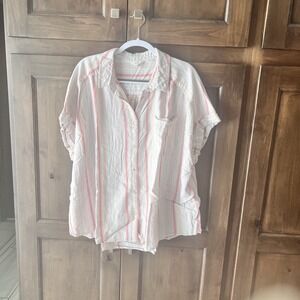 Terra Sky- Pink Plus Size Women's Button up Sleeveless Blouse Size3X